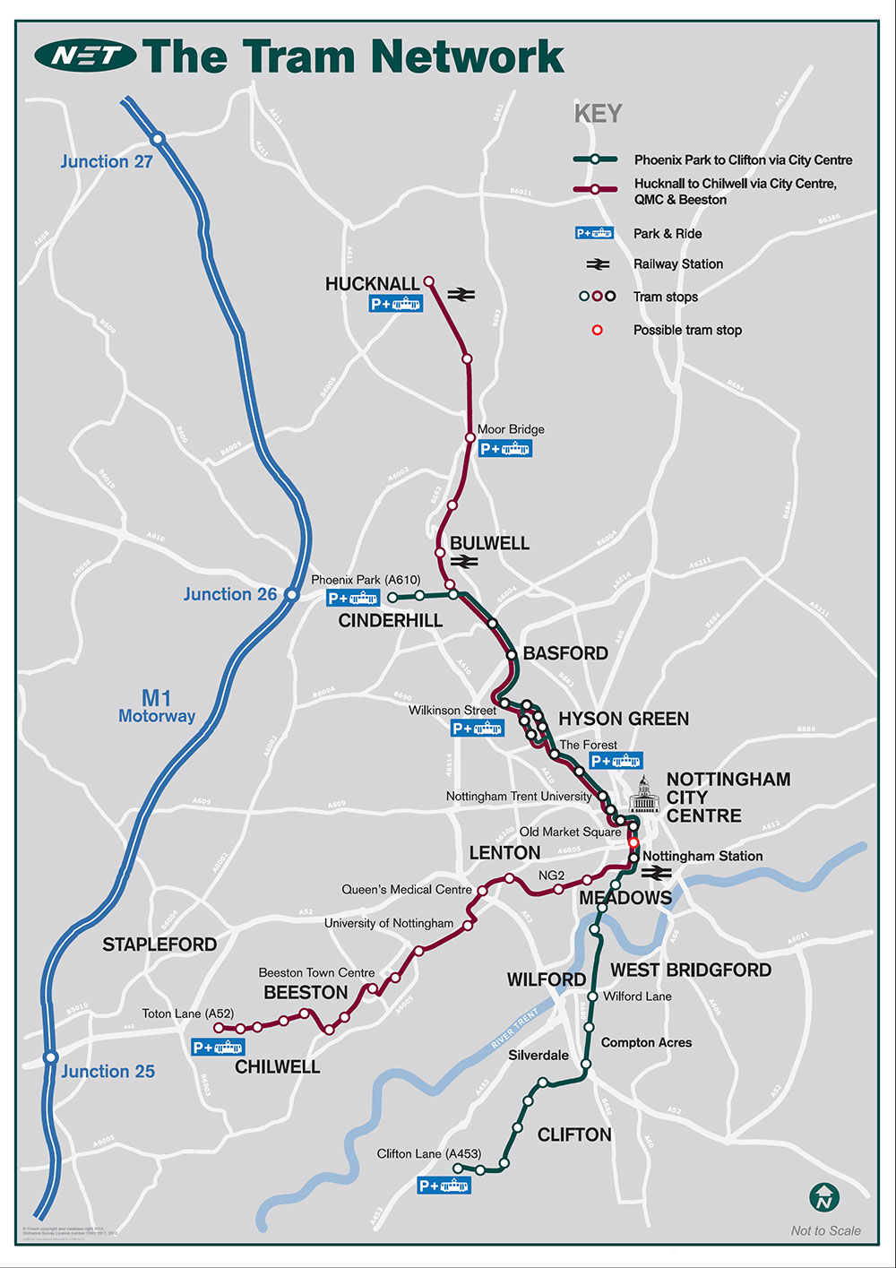 Nottingham NET Tram Map 